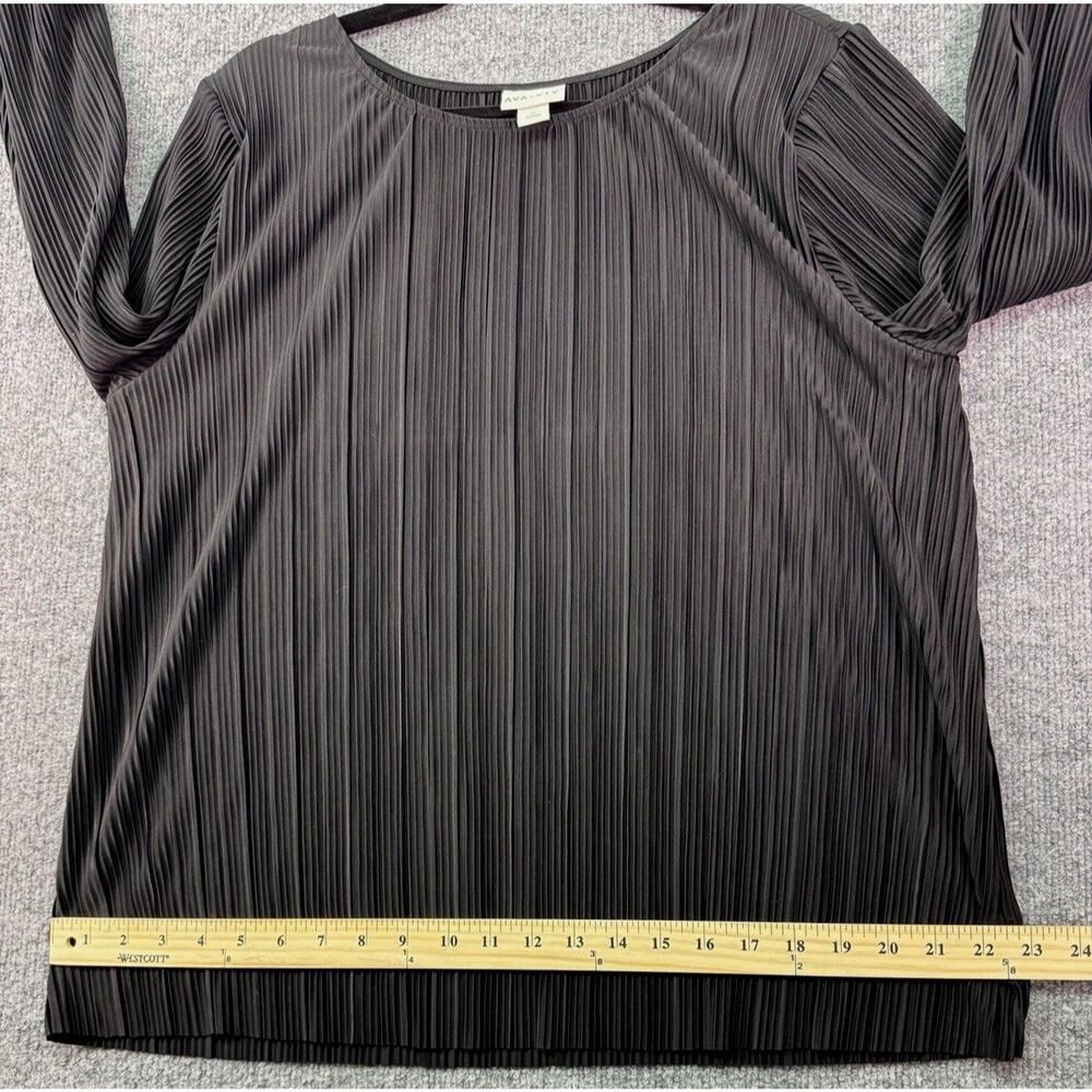 Ava & Viv 1X Black Pleated Blouse Long Sleeve Ruffle Cuff Holiday Party Top - Picture 10 of 13